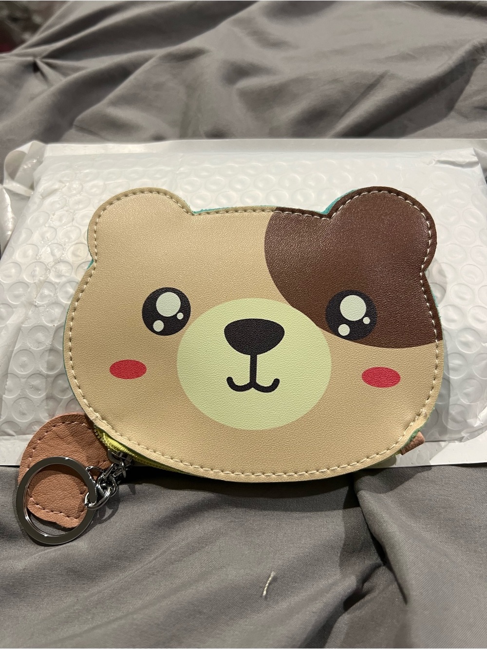 Source Unknown Beige Brown Bear Face Coin Wallet